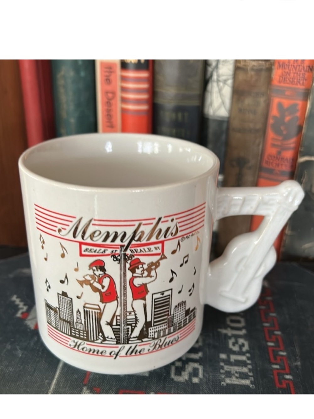 VINTAGE Memphis TN Home of the Blues White Mug with Guitar Handle